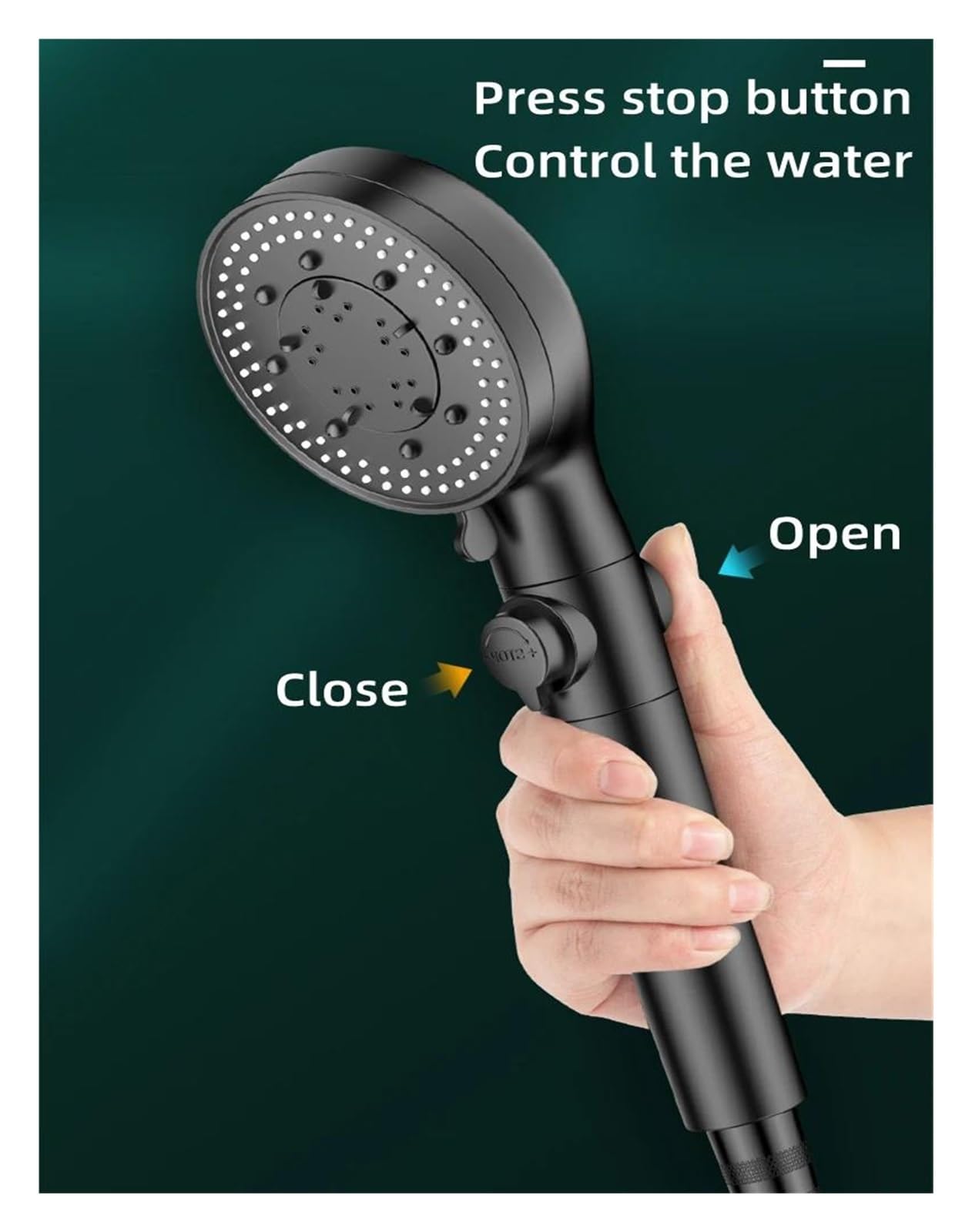 Soffione doccia ad alta pressione 5 funzioni con pulsante di commutazione spruzzo risparmio idrico doccia regolabile(Black shower)