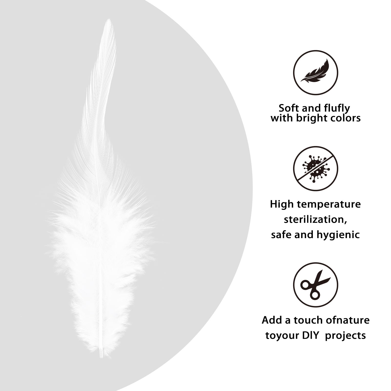 whitefeather Craft Feathers Bulk Pack - 300PCS Assorted Colorful Feathers for Crafting, Hat Decorating, Carnival DIY Projects (4-6 Inch Small Feathers, Synthetic Craft Materials) (White) — view 3