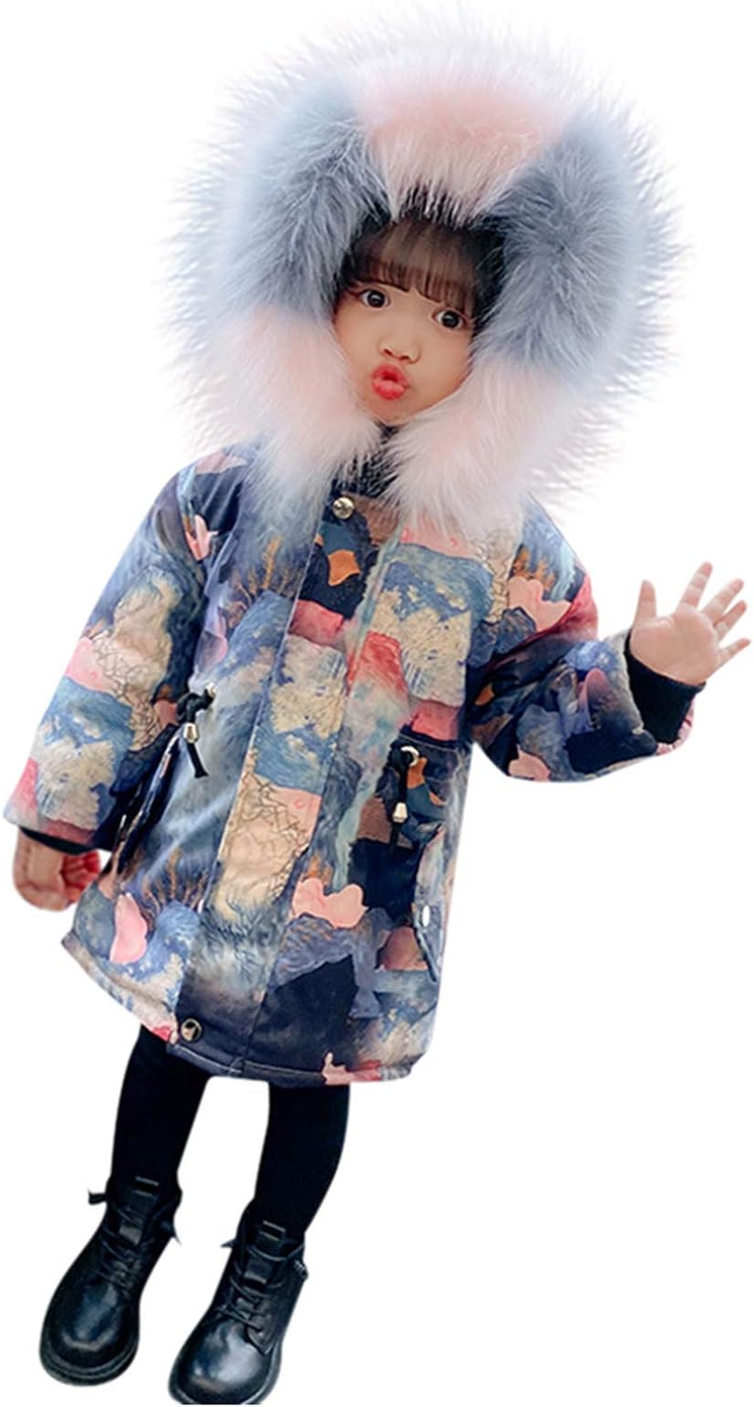 Zerototens Girls Down Outwear Flannel Lining Warm Thick Hooded Padded Coat 18 Months-7 Years Mid-Length Parker Jacket Long Sleeve Zipper Winter Tops Fashion Casual Kid Overcoat