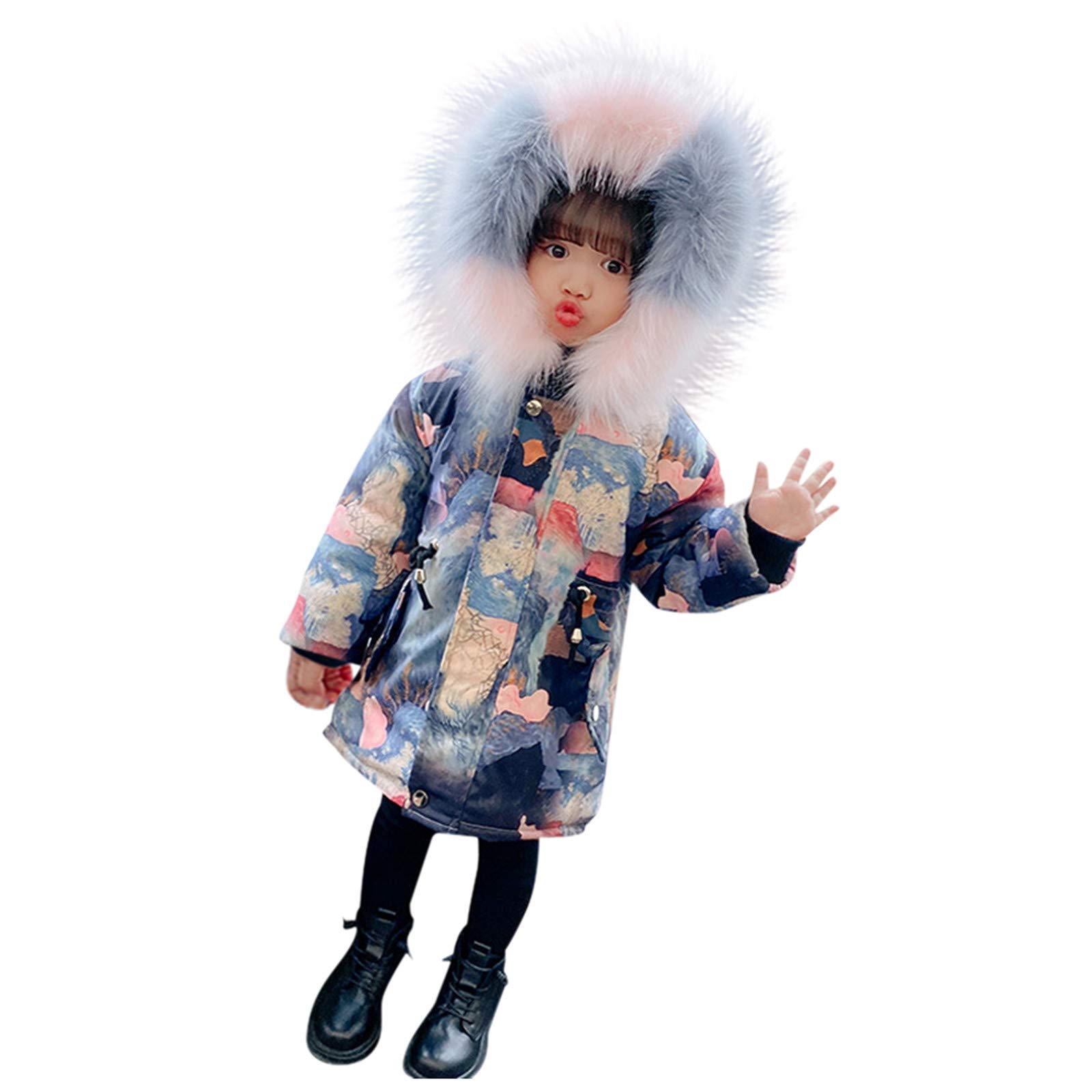 Zerototens Girls Down Outwear Flannel Lining Warm Thick Hooded Padded Coat 18 Months-7 Years Mid-Length Parker Jacket Long Sleeve Zipper Winter Tops Fashion Casual Kid Overcoat