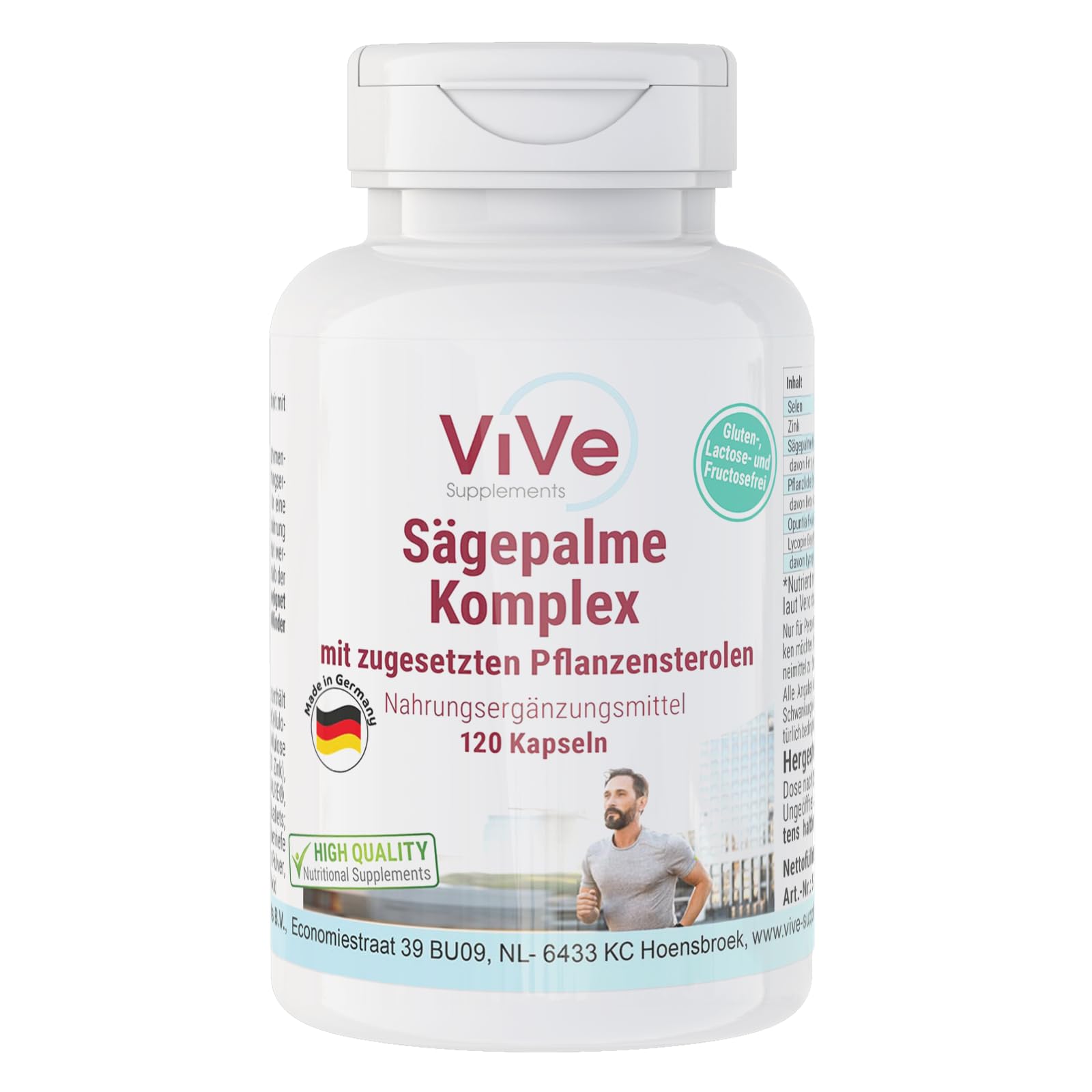 Sägepalmen Komplex - 120 Kapseln - Prostata Kapseln - Saw Palmetto mit Selen, Zink, Beta Sitosterol, Lycopin und Feigenkaktus - Hochdosiert - Vegan | Qualität aus Deutschland von ViVe Supplements