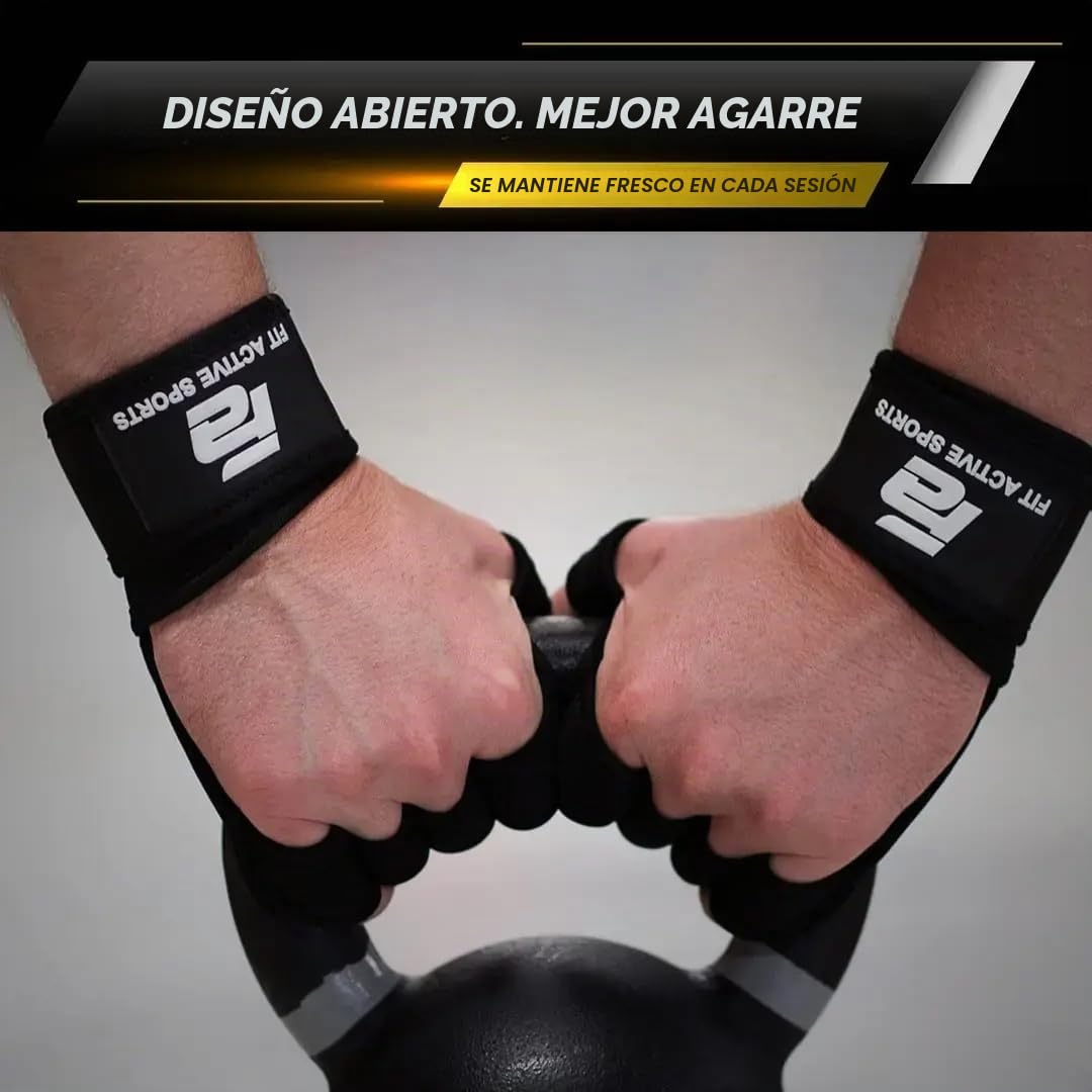 Guantes para levantamiento de pesas, transpirables, con muñequeras, protección completa de la palma, agarre extraIdeales para dominadas, entrenamientos de cross, fitness, entrenamiento diarios y levantamiento de pesas.Unisex.