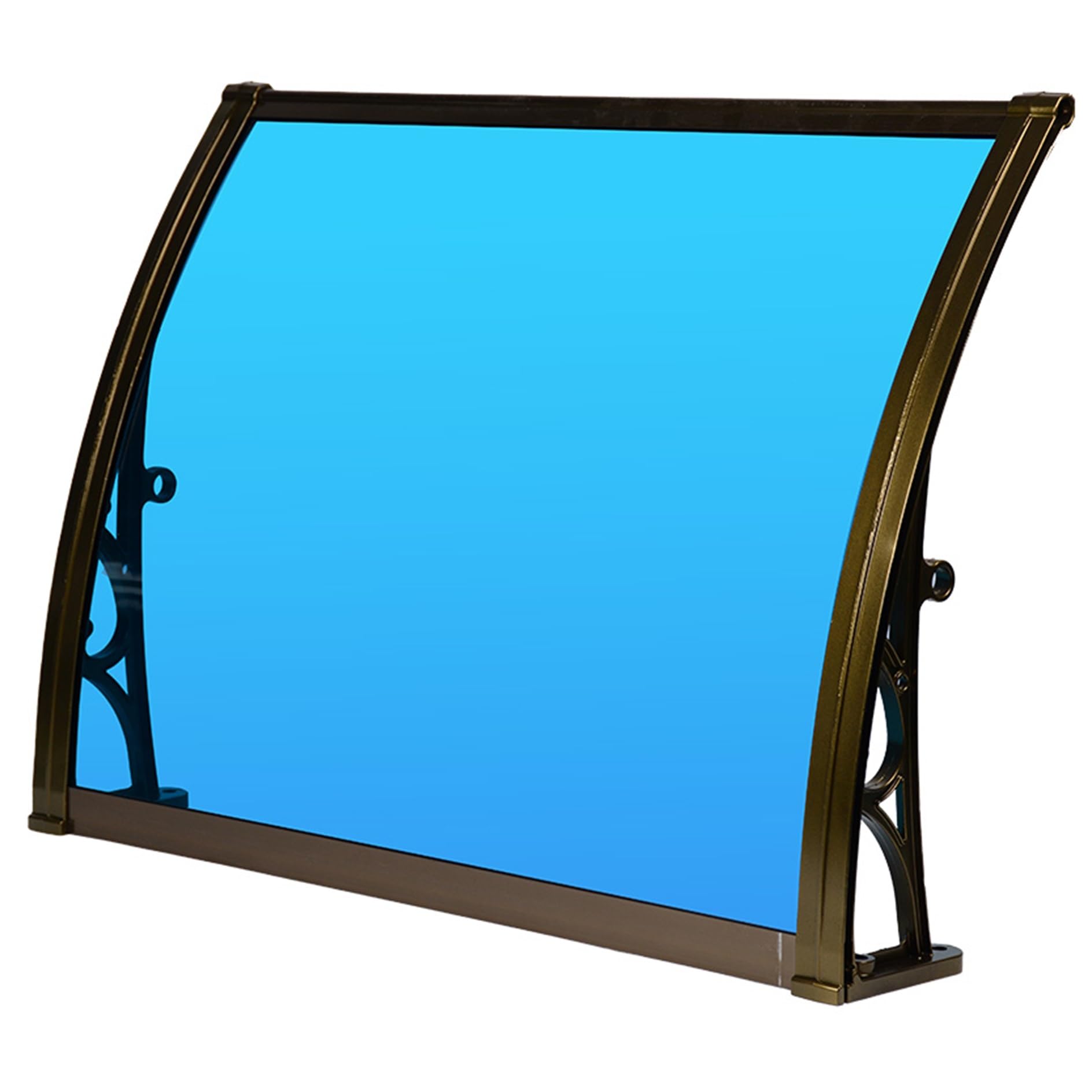 Auvent de porte 120x100cm avec support aluminium marron pour protection entrée