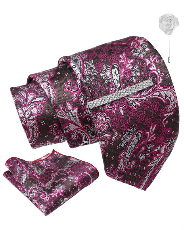 AxlonTie for Men – Geometric Silk Neck Ties Set with Cufflinks Flower Pin, Pocket Square & Black Gift Box, Combo Necktie Sets for Office Wear, Formal Suits & Weddings (0, AXFW)