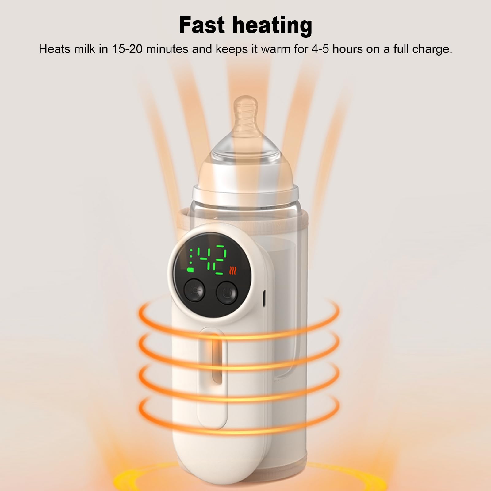 Topiky Scaldabiberon Ricaricabile con Luce Notturna, Scaldabiberon Portatile da 8000 MAh a Riscaldamento Rapido, Display Digitale con Controllo Accurato della Temperatura per Biberon da 70 Mm, Lunga