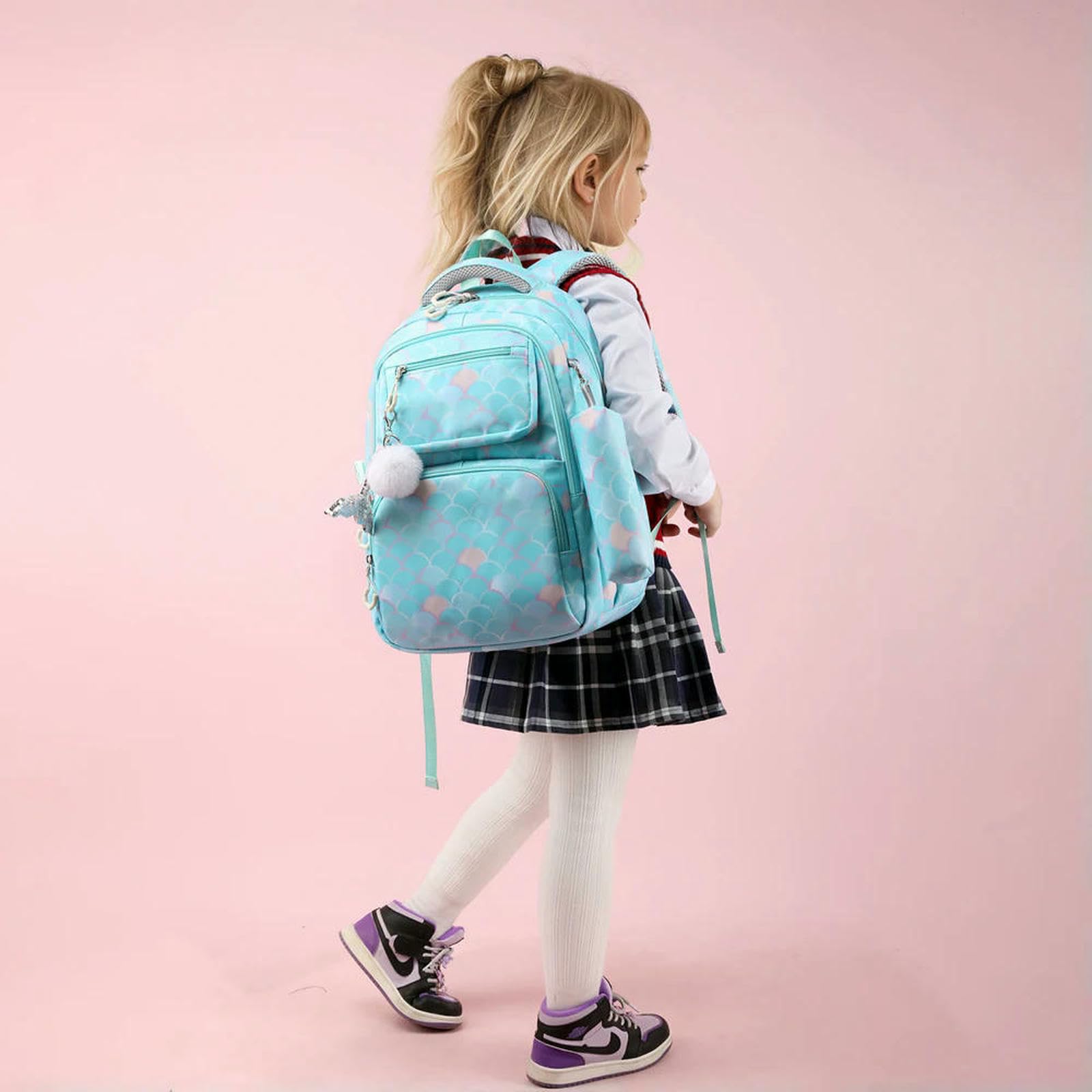 Zaino Porta pc 3pcs Set Zaino con Ciondolo Sirena Impermeabile Borse da Scuola da Scuola per Bambini Busso-04