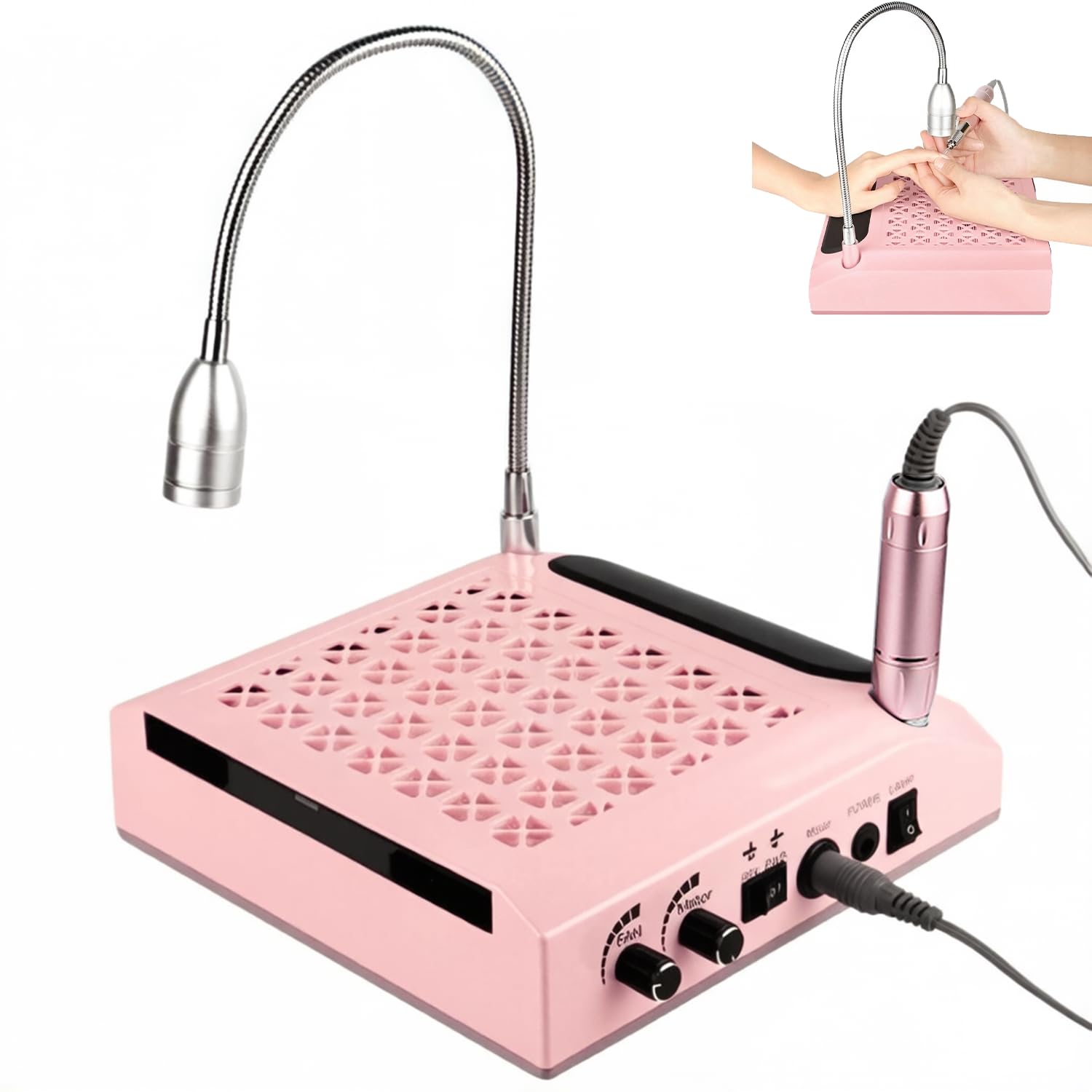 Kit de manicura y pedicura profesional 4 en 1 con potencia de succión de 80 W y filtro lavable, cortaúñas profesional de 30.000 rpm y lámpara LED para pedicura y