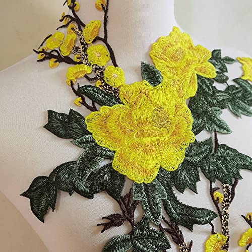 1Pcs Rose Flower Embroidery Lace Patches Sticker For Clothes Venise Floral Embroidered Applique Lace Trim Decorated (Yellow G) #TOP2