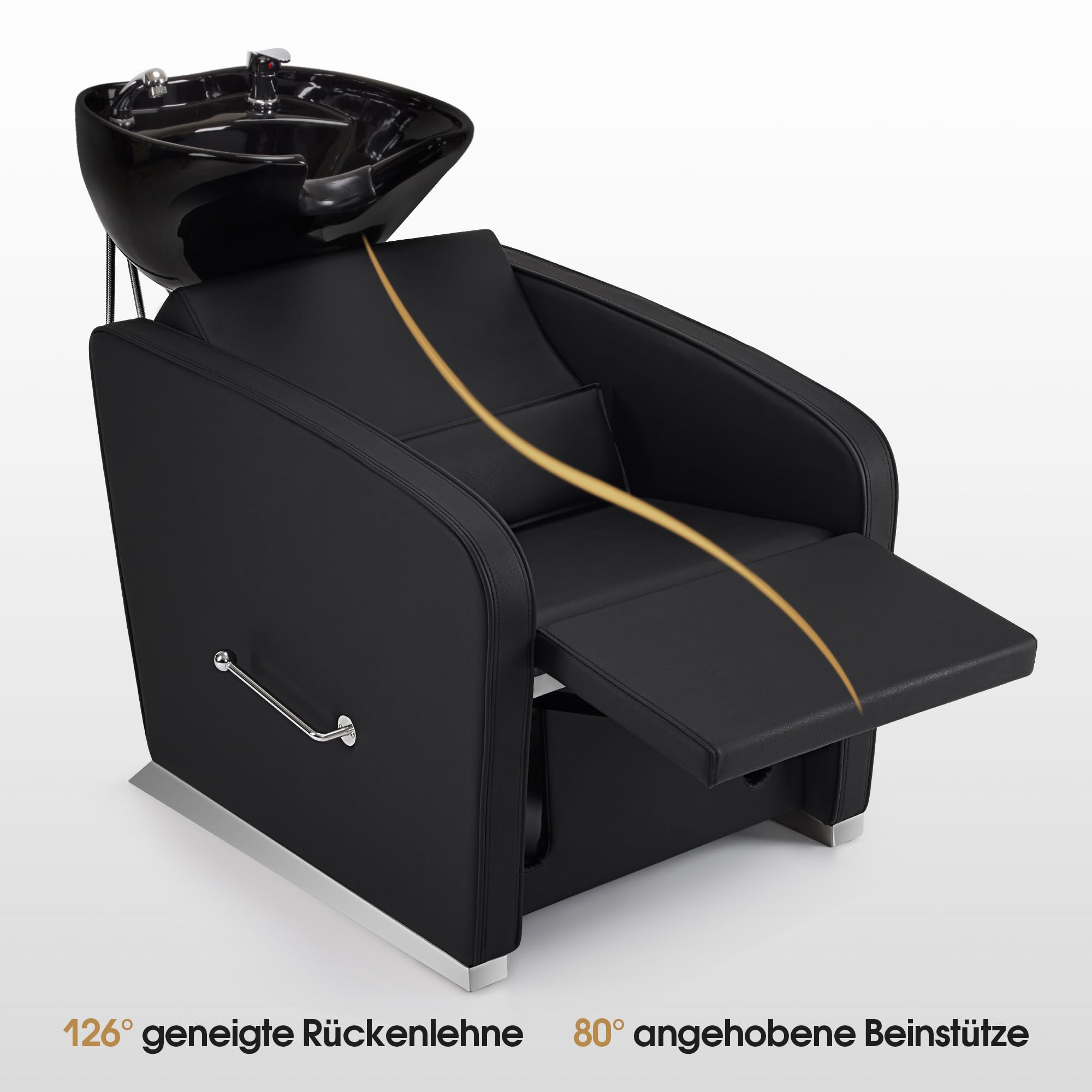 Barberpub Friseurstuhl mit Waschbecken, Friseur Waschbecken aus Keramik Verstellbar, Friseur Waschplatz Friseurwaschsessel, 8679 (Schwarz)