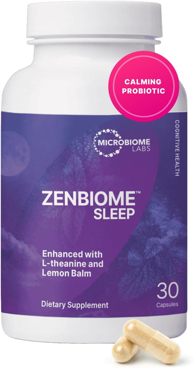 Zenbiome Sleep - Lemon Balm Extract & L Theanine to Promote Alpha Brain Waves - Nutritional Supplement - Bifidobacterium Probiotic for Bedtime Support (30 Capsules)