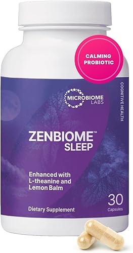 Microbiome Labs Zenbiome Sleep - Suplemento de teanina L con extracto de bálsamo de limón y probióticos con Bifidobacterium Longum - Ayuda a calmar