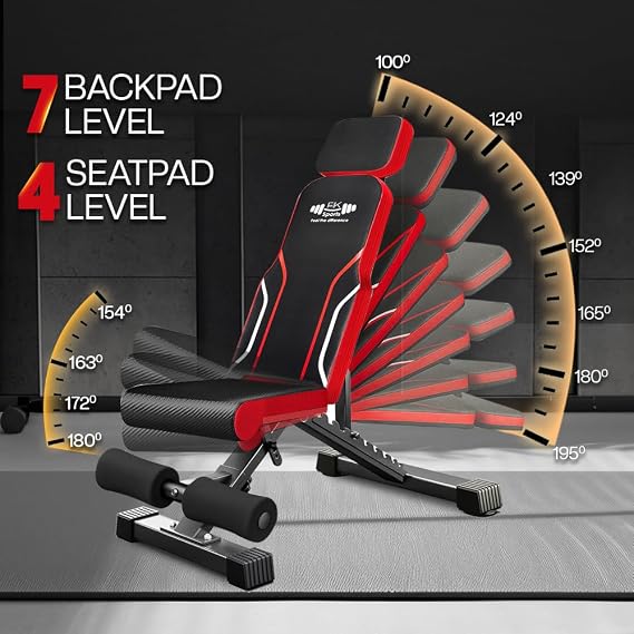 FK Sports Adjustable Weight Bench 300KG – Incline Decline Flat Bench with 7 Adjustable Levels, Foldable Home Gym Workout Bench with Resistance Bands