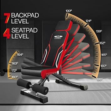 FK Sports Adjustable Weight Bench 300KG – Incline Decline Flat Bench with 7 Adjustable Levels, Foldable Home Gym Workout Bench with Resistance Bands