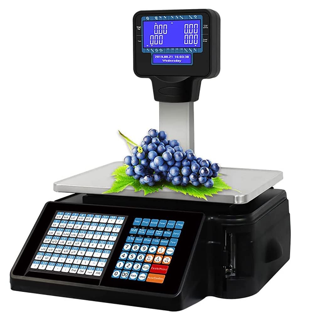 LYDZUSDP Label Printing Scales,Digital Barcode Weighing Scales with Pole Display,Back Front Dual Display,Receipt Label Printing Scale(A)