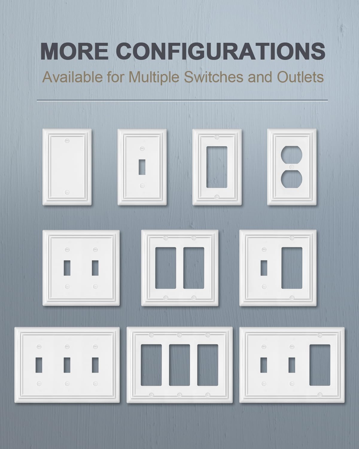 Metal Wall Plates, Decorative Switch Plates and Outlet Covers (Pure White/2 Toggle/1 Decorator 1 Pack)