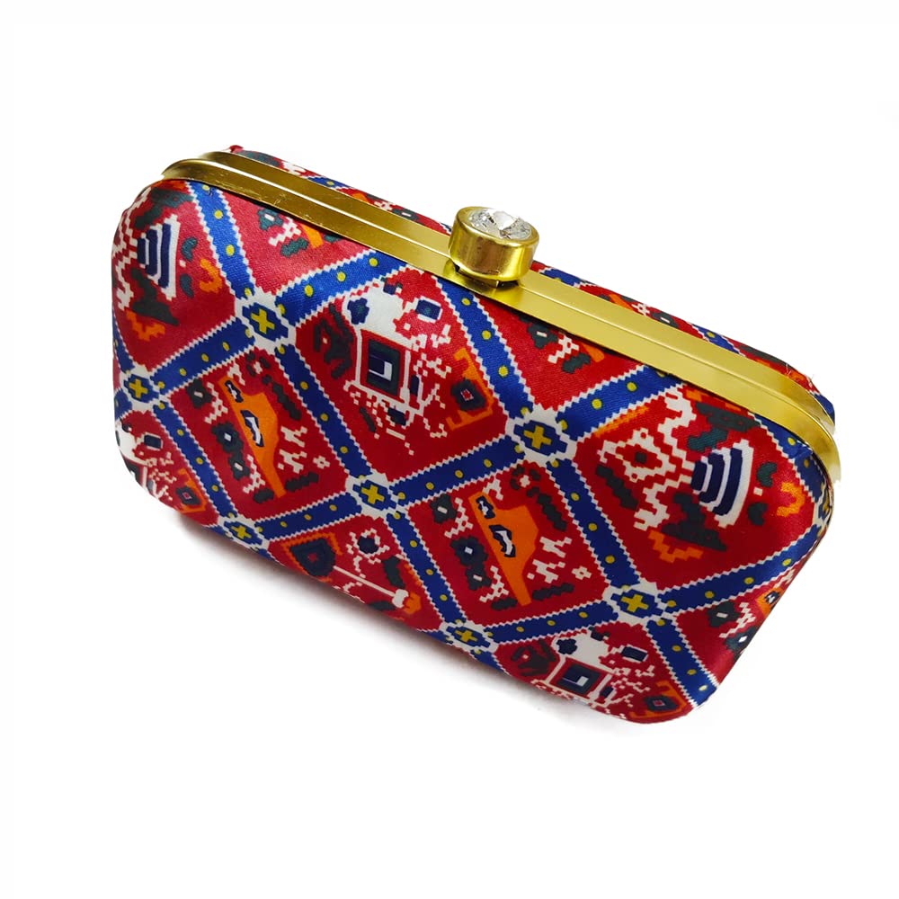 Handmade Printed Patola Box Clutch Bag with Sling Chain|Clutch For Women|Traditiona Clutch Bag For Womenl-image-22