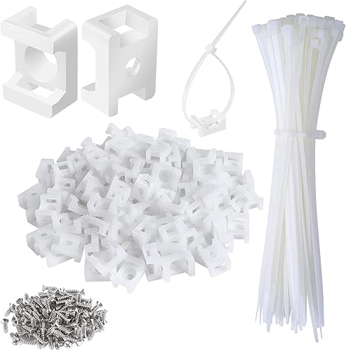 Vista 8 de XHF 100 piezas de bridas de cables tipo silla de montar con 100 bridas de cables de 8 pulgadas y 100 tornillos de roscado, clips de cable de Negro