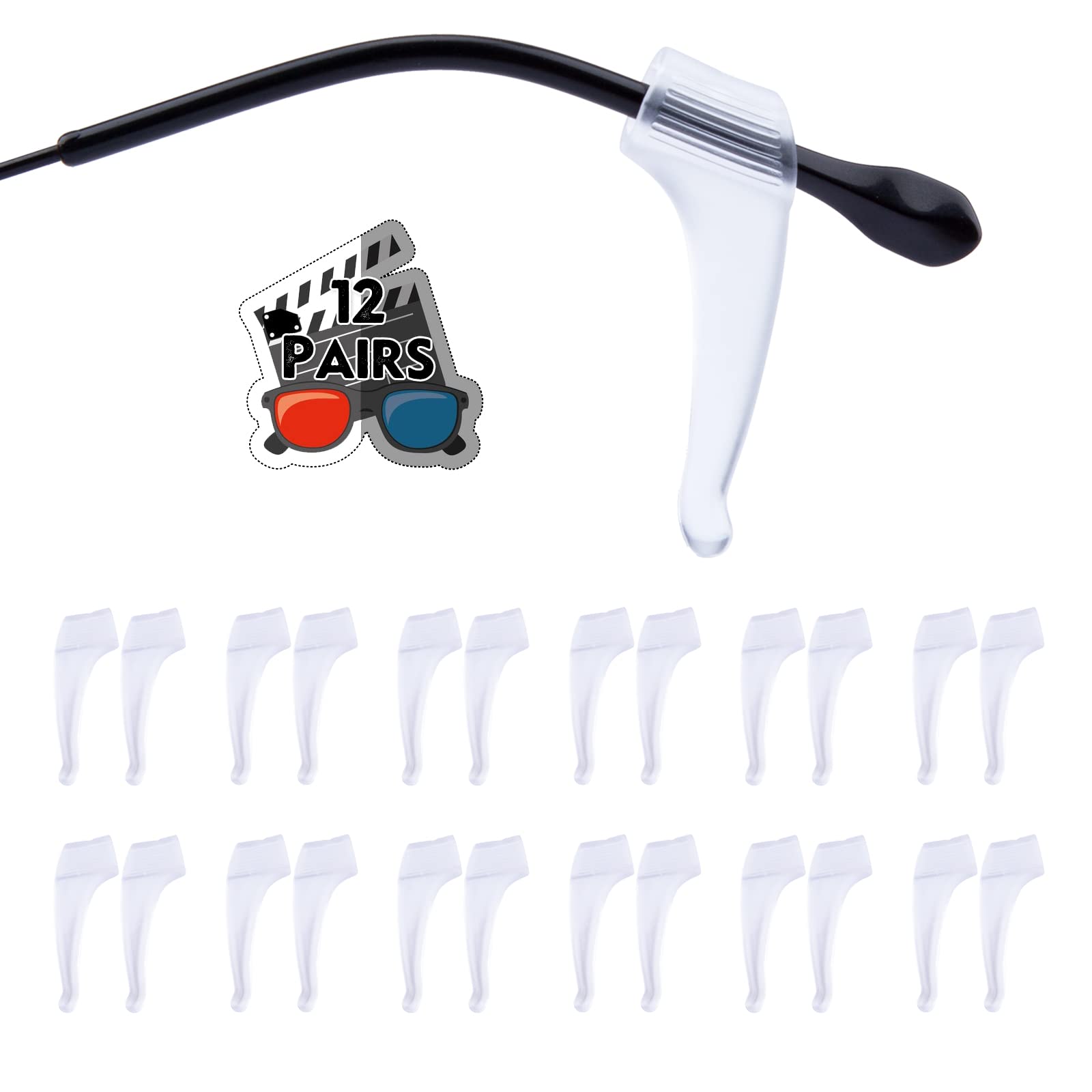 pepape Silicone Ear Hooks Anti-slip Holder Temple Tips Sleeve Retainer for Glasses Sunglasses 12 pairs (Clear)