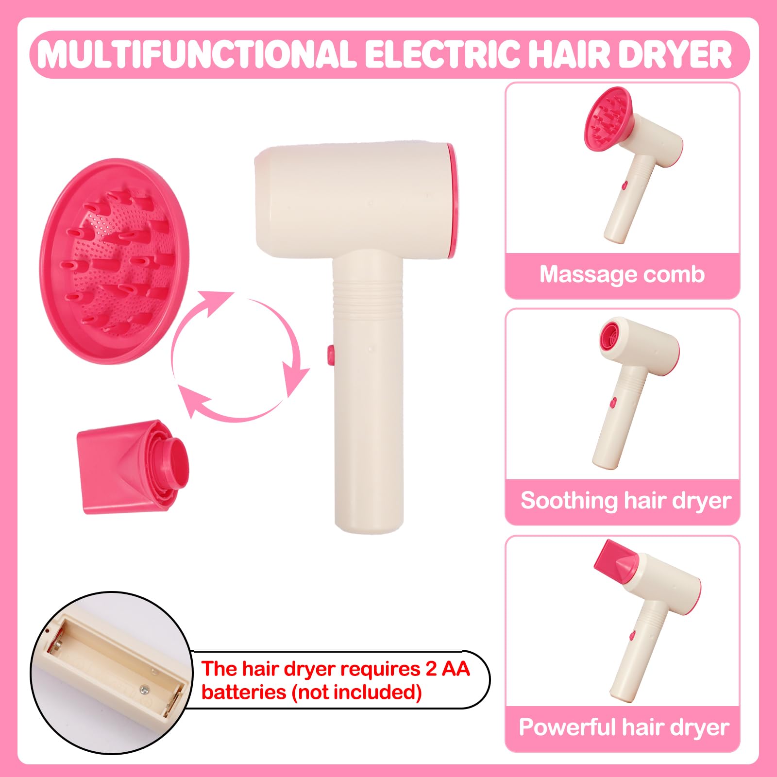 Rosa Friseur Set Kinder,Make-up-Spielzeug,Schminkkasten Mädchen, Friseurzubehör, inklusive Föhn, Glätteisen, Kamm und Zubehör, Rollenspiel,Kinder-Schminkkasten,Geschenke für Mädchen im Alter von 3+