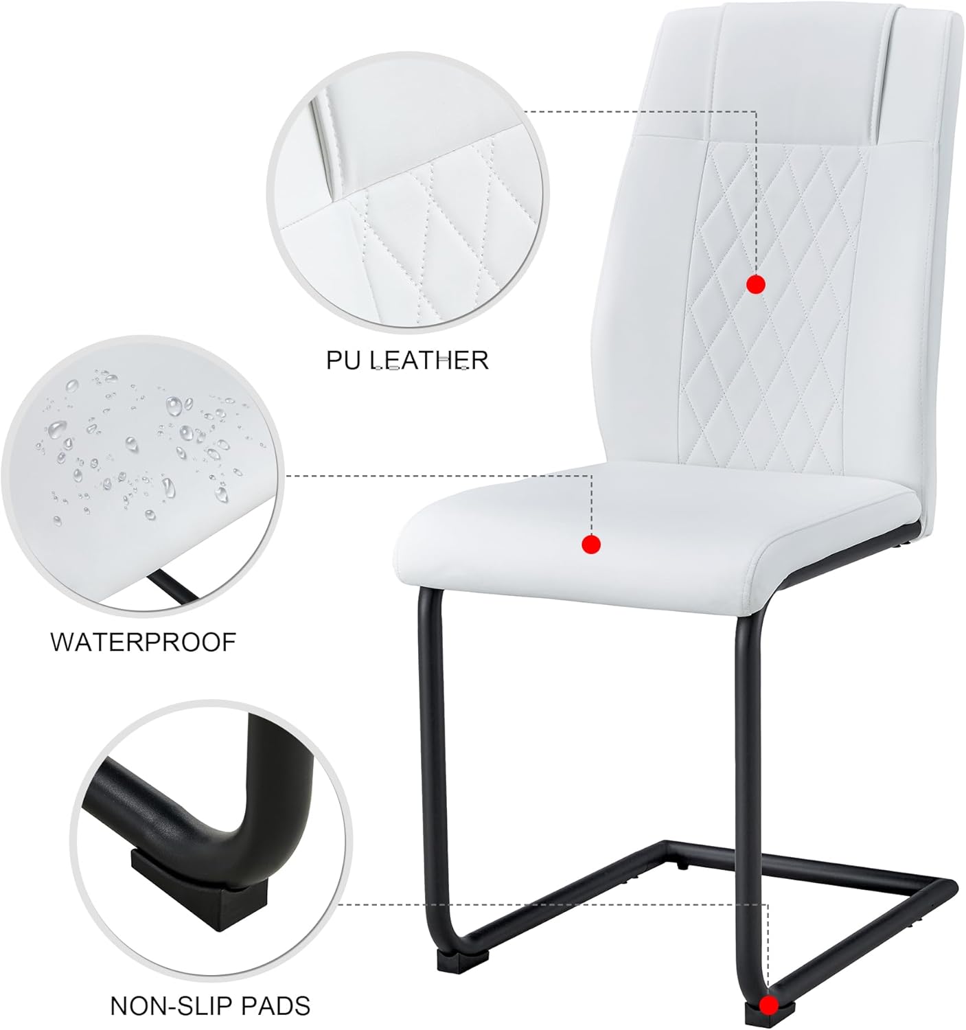 Dining Chairs Set of 4,Kitchen Chairs with Leather Cushions,Modern Dining Chairs with Gold Metal Frame,Dinner Chairs for Kitchen & Dining Room and Restaurant.White+Black Leg,Set of 4