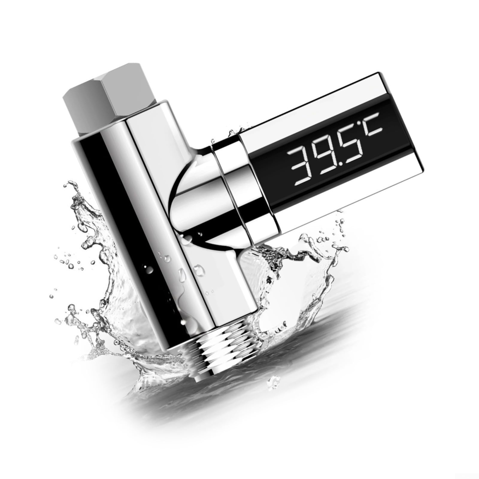 Termómetro de agua con pantalla LED, monitor de temperatura digital autoalimentado, giratorio de 360° para ducha y grifo, luz de agua para baño de bebé, conexión de manguera de 1/2 pulgada