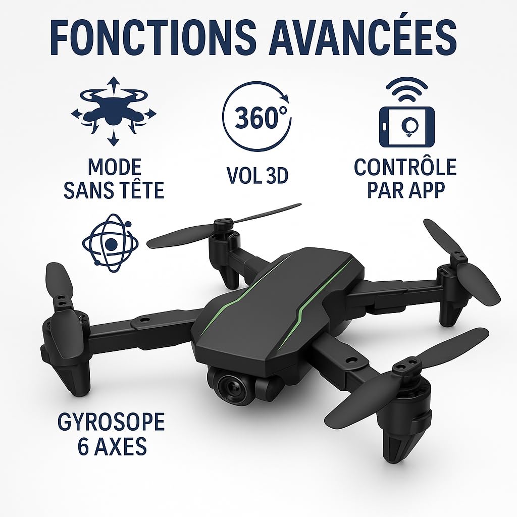 Drone E88 Pro – Caméra HD, Double Batterie, Drone Facile à Piloter pour Débutants & Enfants, Mode Sans Tête, Flips 360°, Contrôle par Télécommande & App, Pliable et Léger