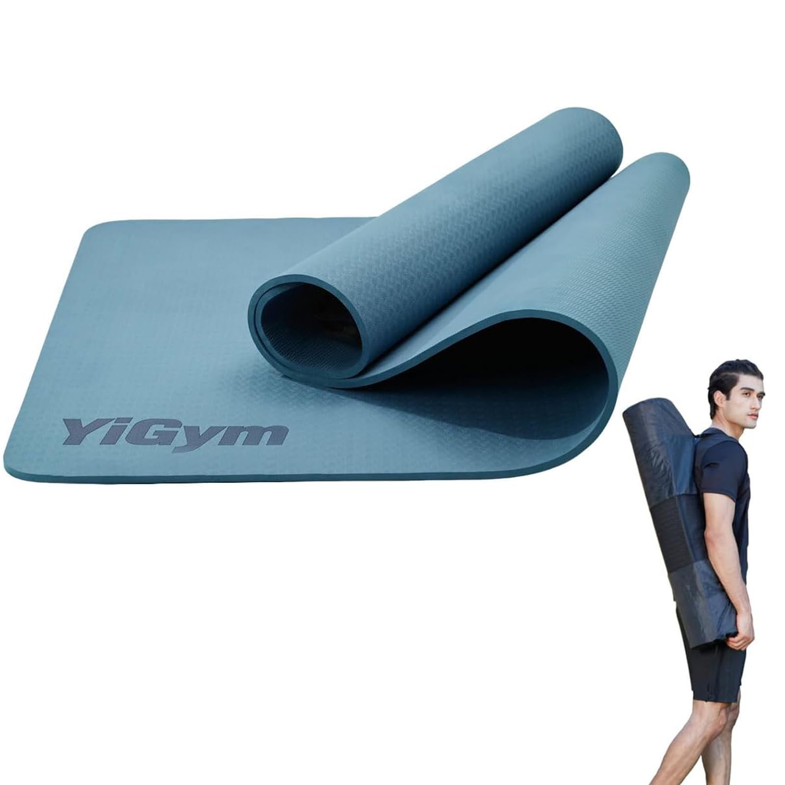 Esterilla de yoga antideslizante, 195 x 90 cm, TPE, 10 mm de grosor, esterilla de fitness XL, con correa de transporte + bolsa para pilates, yoga, entrenamiento