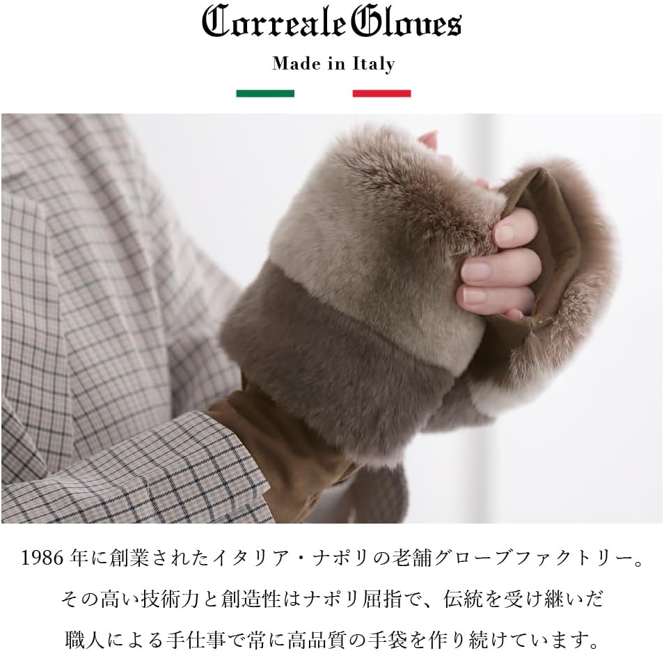 [アレグレット] 【Correale Gloves/コレア―レグローブス】羊革スエード/裏地カシミヤ100％ レッキスファー付き 女