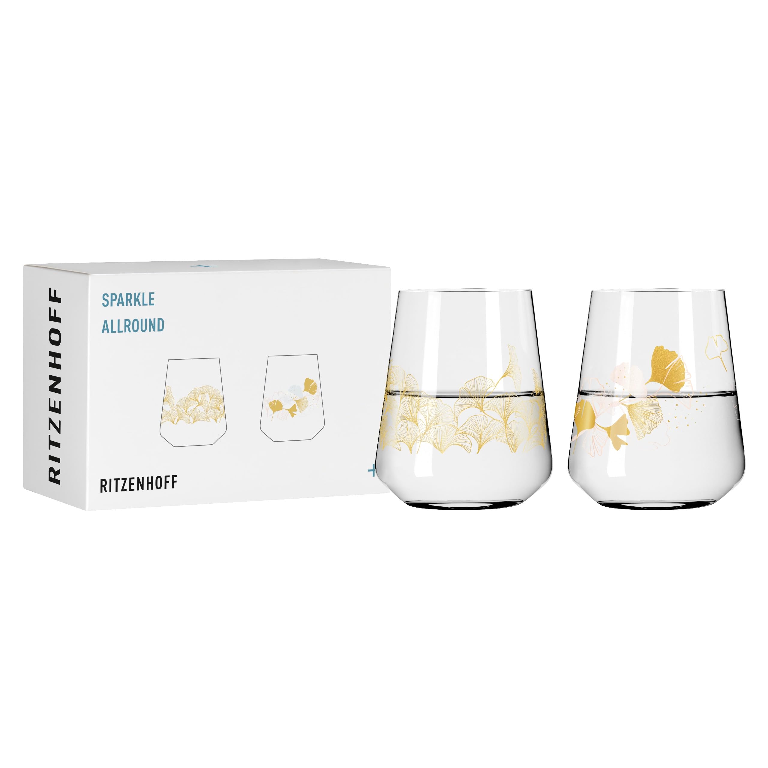 RITZENHOFF 3981003 Universal Glass Set of 2 500 ml Sparkle Allround Soft Drink Glass with Ginko Motif Made in Germany