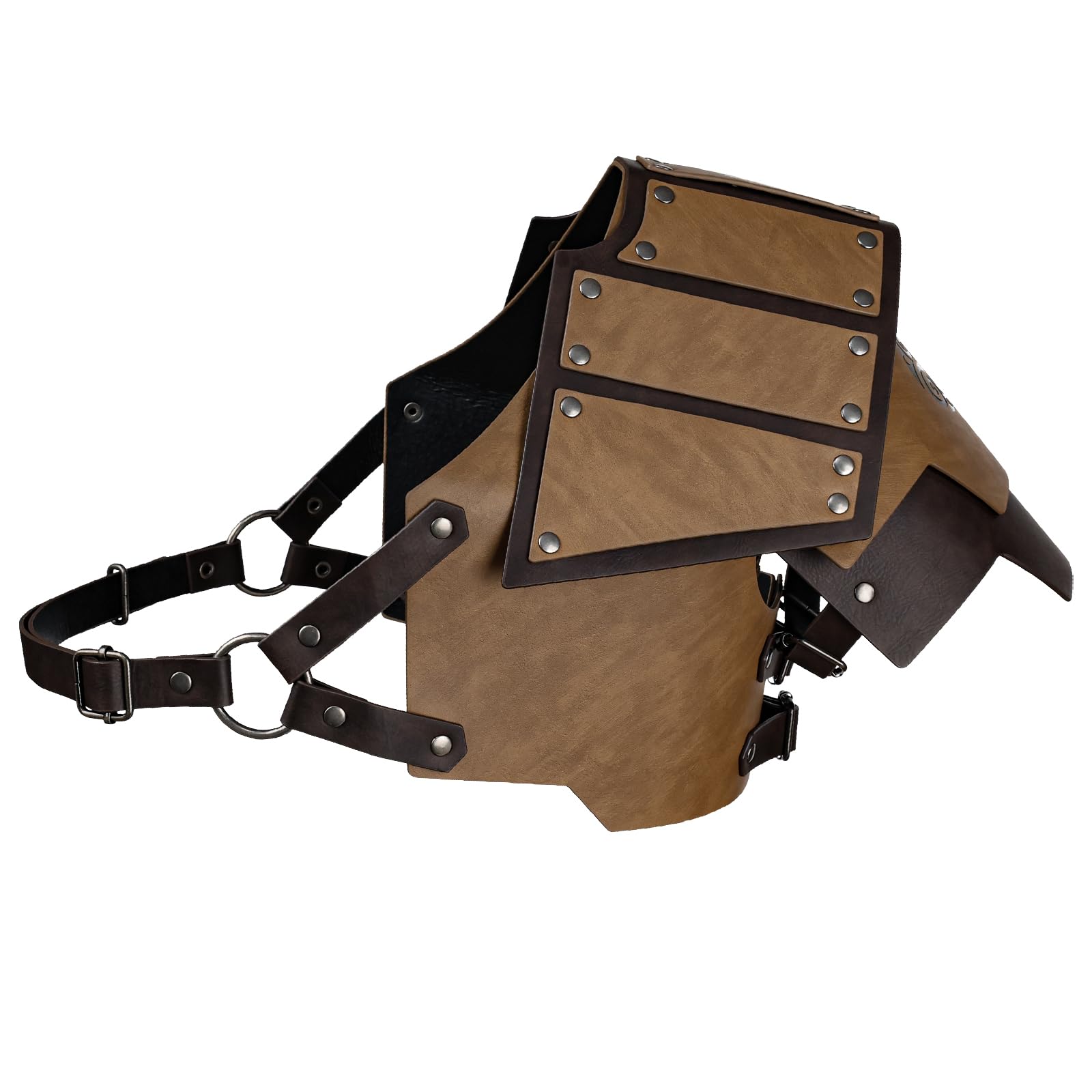 HiiFeuer 6 PCs Medieval Faux Leather Armor Set for Kids Vintage Shoulder Armor Pauldron Bracers Leg Gaiters Waist Armor (Brown A) - Image 3