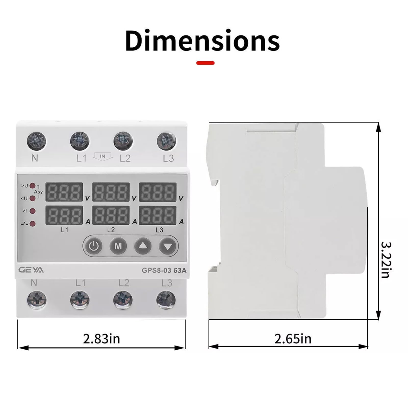 GEYA Protector de sobrecorriente trifásico, dispositivo de protección contra sobretensión y subtensión (Upper wiring-63A)