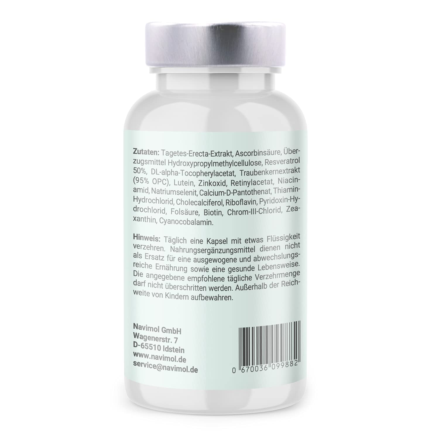 90 Kapseln | Nahrungsergänzungsmittel: Mit Vitamin A, Vitamin B2 (Riboflavin) & Zink zur Aufrechterhaltung der normalen Sehkraft | 20mg Lutein | 50 mg Resveratrol | 4mg Zeaxanthin