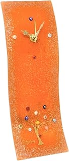 SOSPIRI VENEZIA Orologio da PARETE RETTANGOLARE ONDULATO in Vetro di Murano Albero della Vita 10x30cm,Tecnica vetrofusione,Decoro murrine e Foglia Oro,Realizzato a Mano da Artigiani Veneziani(Arancio)