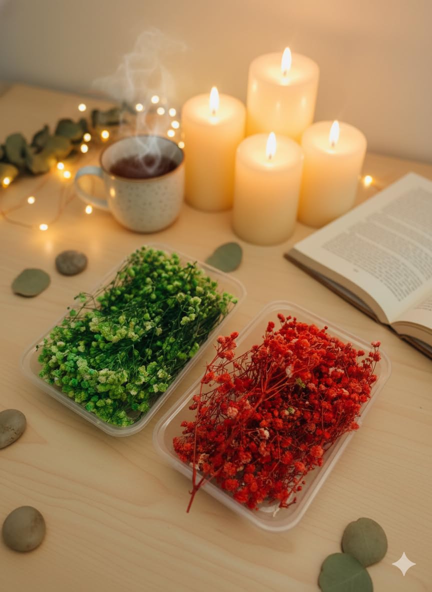Natural Dried Baby's Breath Flowers, Red and Green, 30g Box Each , Preserved Floral Arrangement for Home Decor This Christmas ,Candke Making , Resin Art, DIY Crafts, Wedding Decorations-image-39