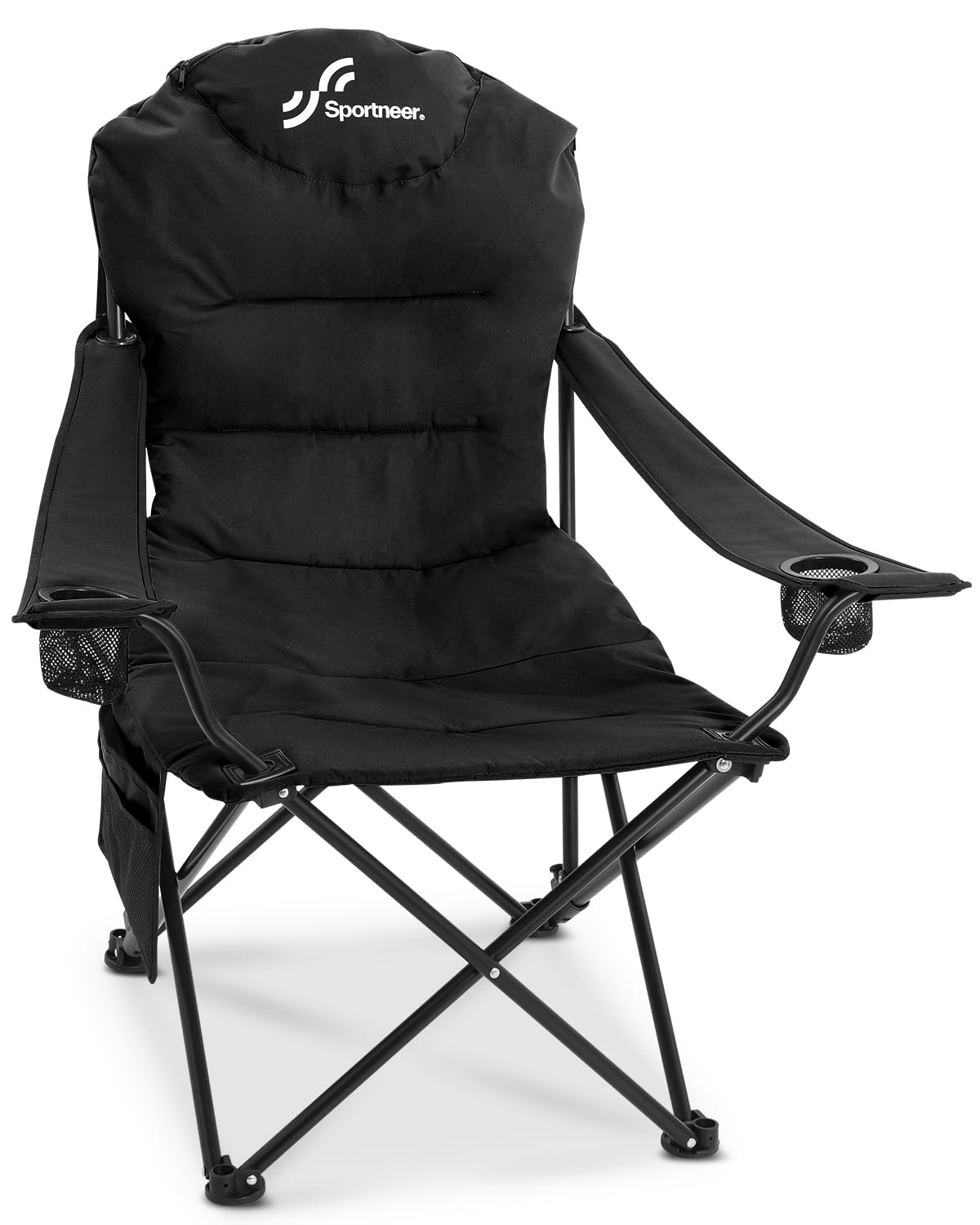 Sportneer Campingstuhl Faltbar Klappstuhl: Klappstuhl Camping bis 160 kg 3 Verstellbar Winkel Camping Stuhl Angelstuhl mit Rückenlehne Kopfstütze und Tragetasche, Faltstuhl Camping Outdoor, Schwarz