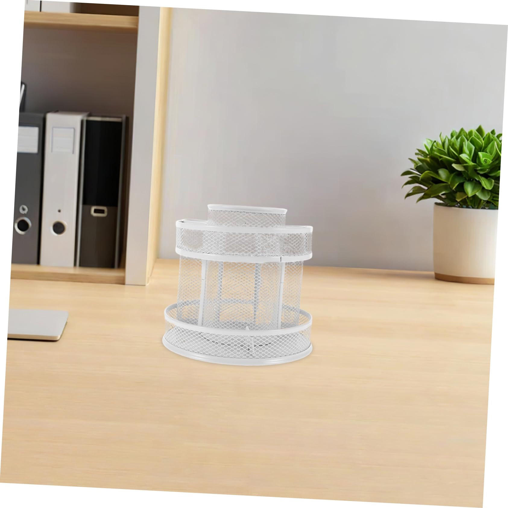 360grado Portapenne Girevole da Scrivania Gradi in Metallo Resistente Organizer per Cancelleria Design Due Strati e Visibilità Chiara Adatto per Ufficio e Casa