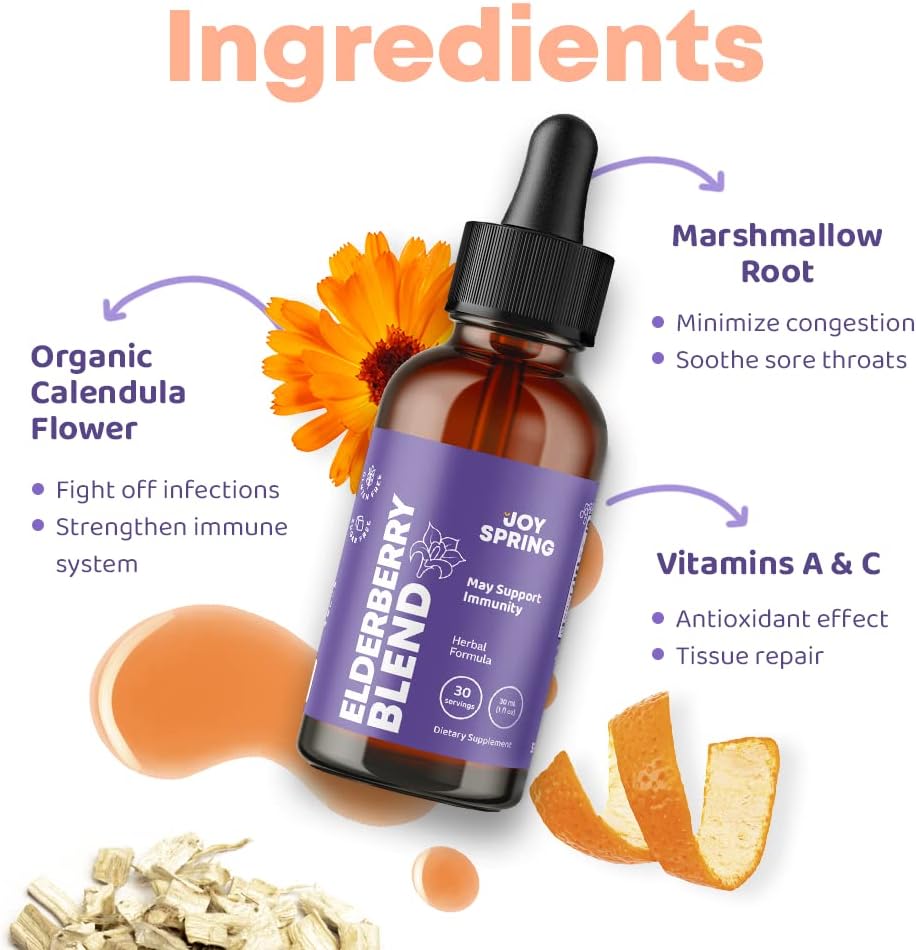 Organic Elderberry Drops - Elderberry Extract with Echinacea & Orange Peel - Elderberry Liquid for Kids & Adult Immunity - Elderberry Supplements for Cold Symptoms & Immunity - Elderberry for Toddlers