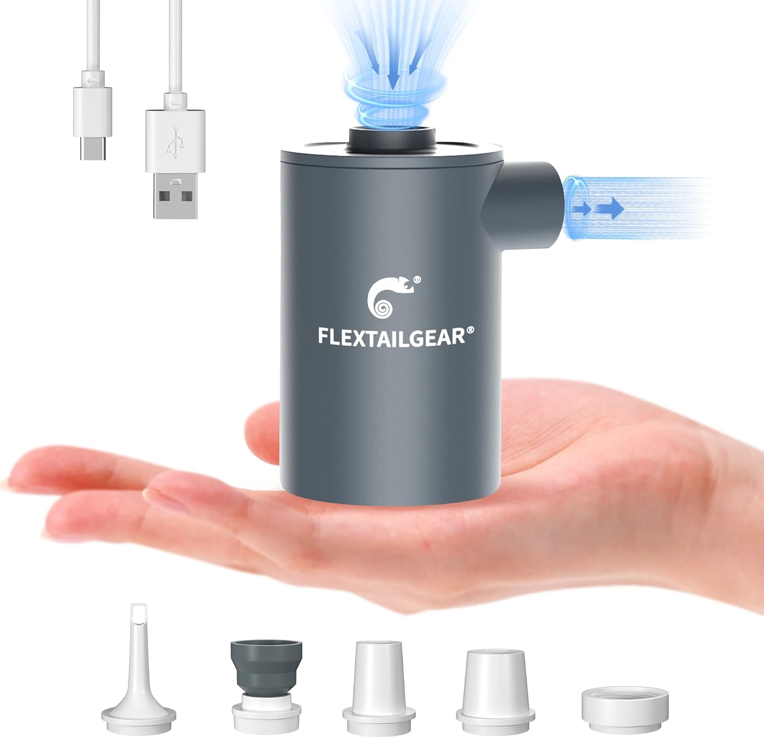 FLEXTAILGEAR MAX Pump 2020 Portable Air Pump with 3600mAH Battery USB Rechargeable Air Pump-Quick Inflate Deflate for Air Mattress, Pool Toys, Floats, Swimming Ring, Air Bed (Green) : Home & Kitchen