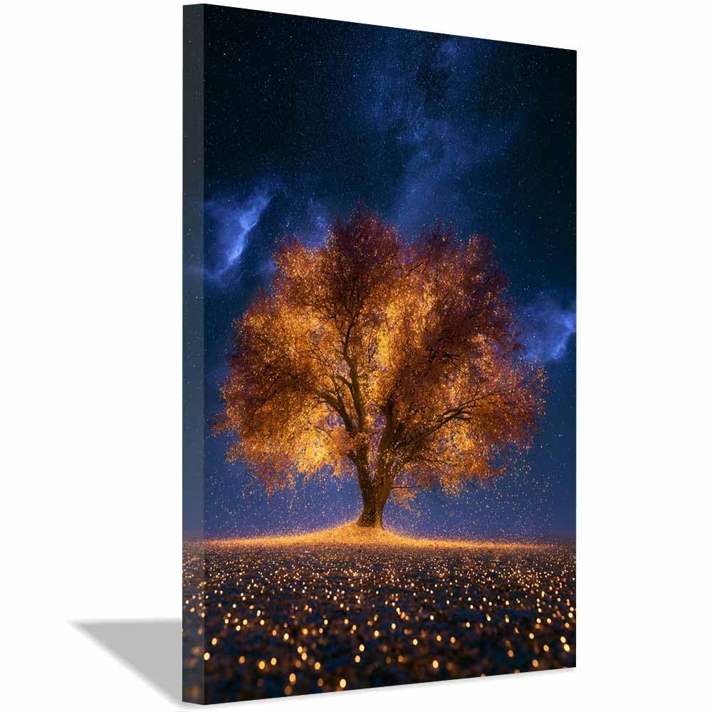 HOQIU Tree Wall Art Vintage dual tone tree artwork, home canvas prints, for Bathroom Living Room Bedroom(Multicolor)-30x40cm Framed