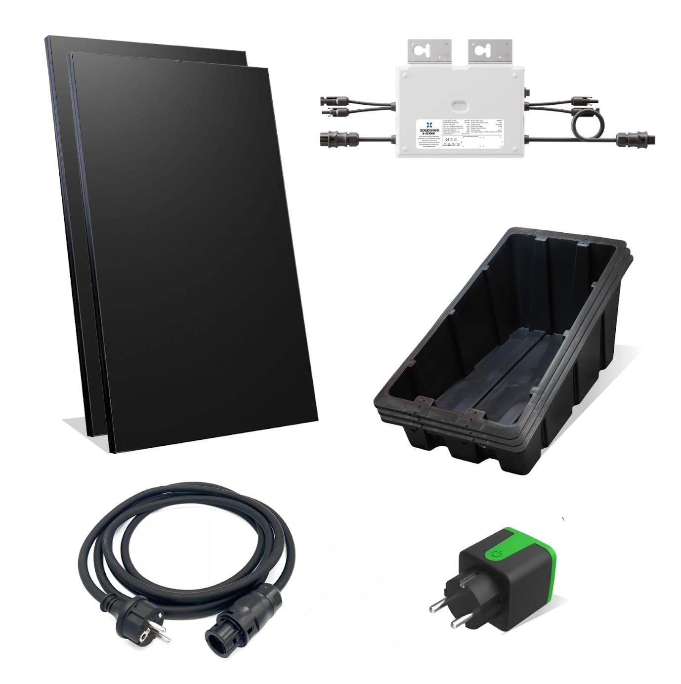 SOLIDSPARK Kit Solaire Plug & Play 1000W 2 Panneaux 500W Ultra Black HPBC | MPPT 99,9% | Efficacité 96,8% | Bacs polypropylène UV | Suivi Tuya WiFi | Extensible batterie | IP67