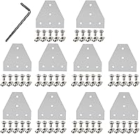 Vista 16 de 10 piezas 2020 placa de unión de soporte de esquina en forma de L, conector de extrusión de aluminio de 5 agujeros con 50 tuercas en T, 50 tornillos