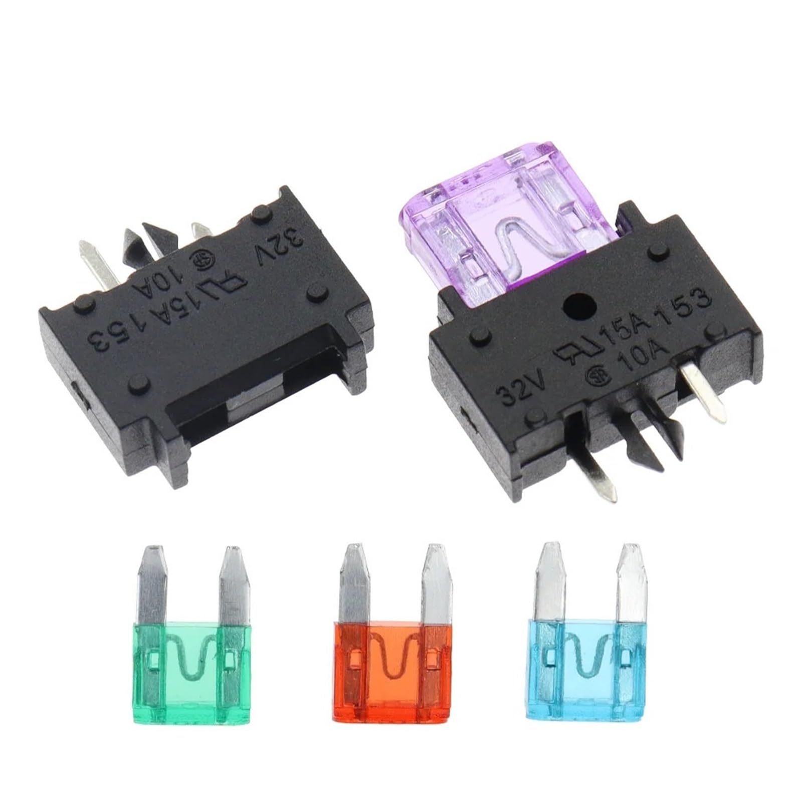 Portafusibles pequeño for automóvil, 5 uds., 15A, 32V, Montaje en Panel PCB, Resistencia a Altas temperaturas, Mini portafusibles de Cuchilla(Size:No Fuse)