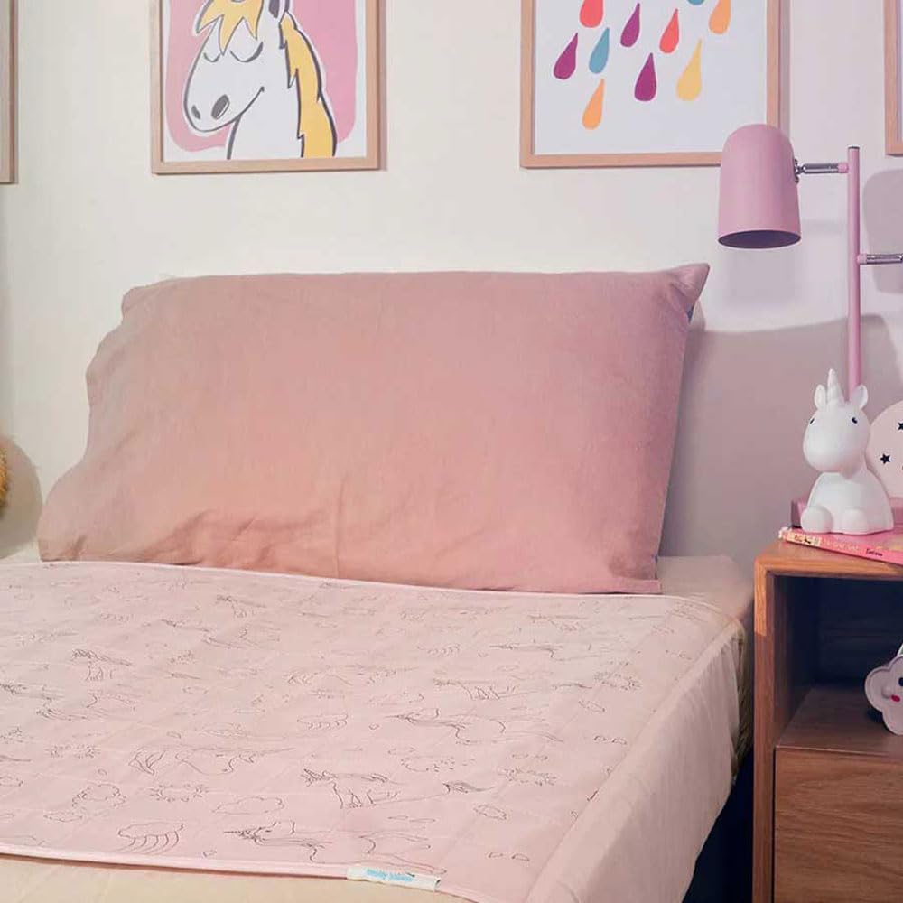 Brolly Sheets Single Bed Protector, Waterproof Mattress Pad with Tuck-in Wings, Super Absorbent (Unicorn Dusty Rose)