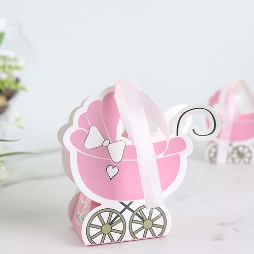 Miniatura 1 de Efavormart - Paquete de 25 cajas de dulces con cintas de huellas de bebé recién nacido de 2.5 x 2.5 pulgadas, cajas de regalo rosas para baby shower