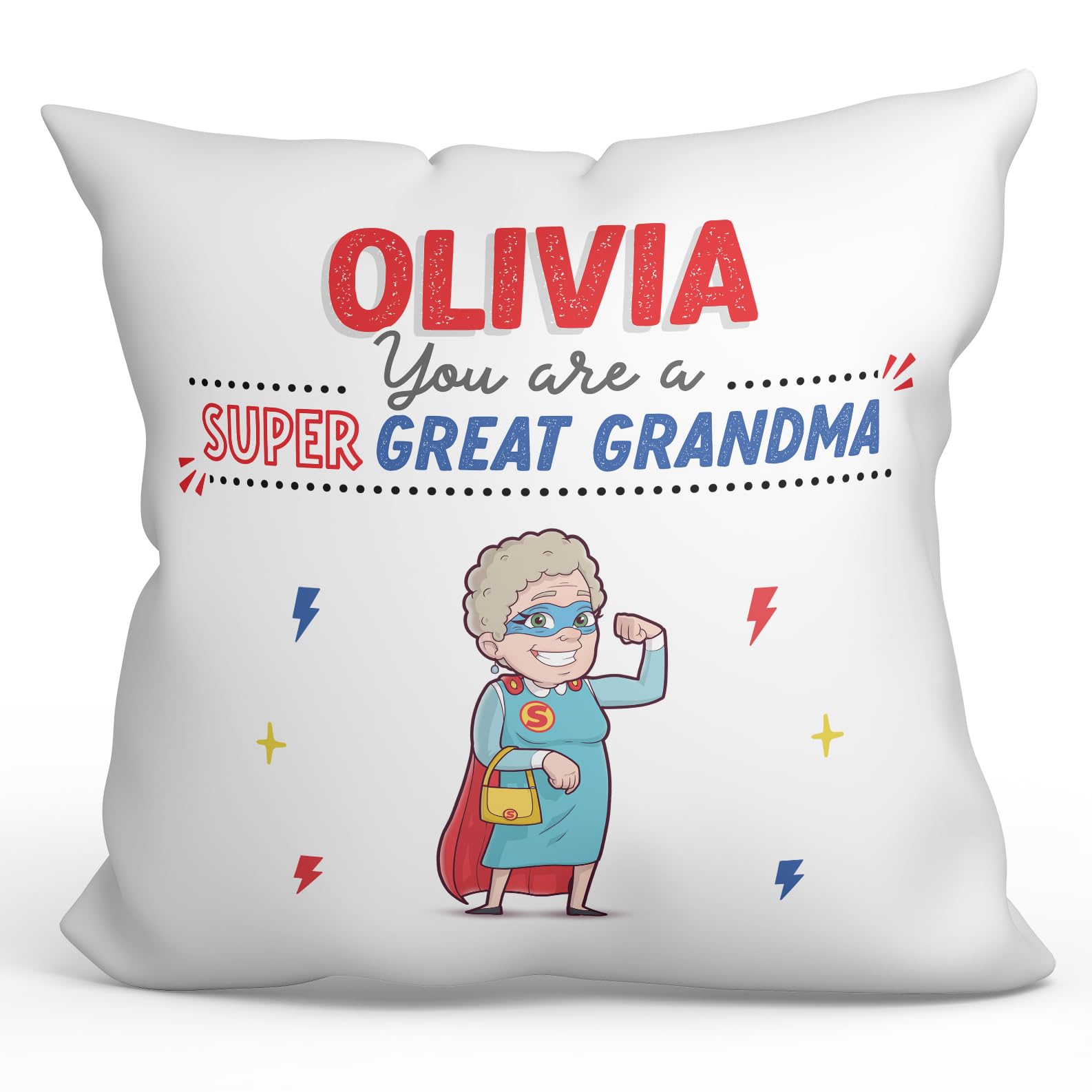 MUGFFINS Personalised Cushion for GREAT GRANDMOTHER/GREAT GRANDMA Padding included - in English - You are Super! - Funny custom gift - Pillow: cover and filling 15.7x15.7 inches