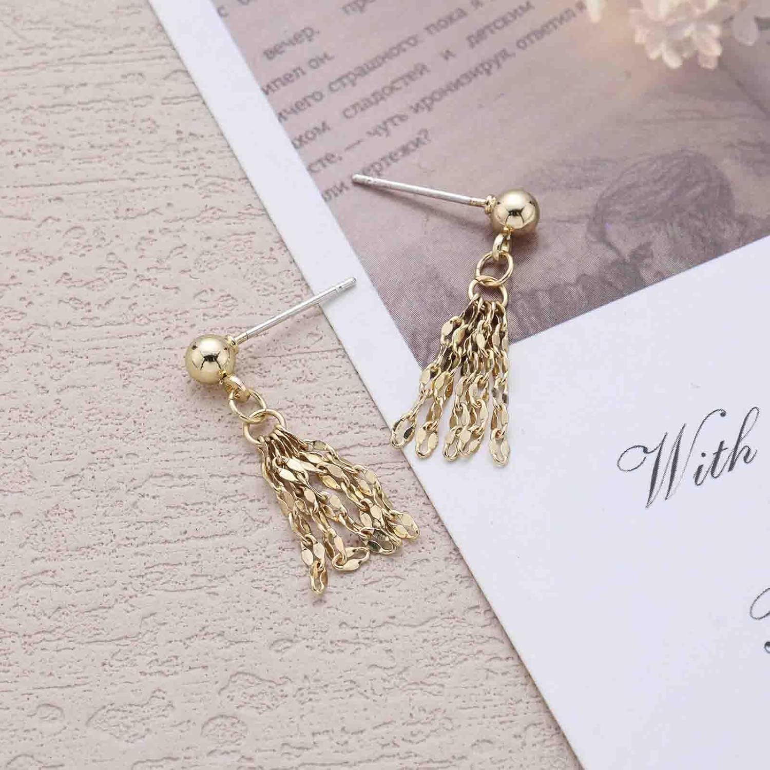 Bohemian Long Chain Tassel Dangle Earrings Gold Sequin Drop Chandelier Earrings Multi Fringe Linear Earring Vintage Small Round Ball Studs Statement Jewelry for Women - Image 3