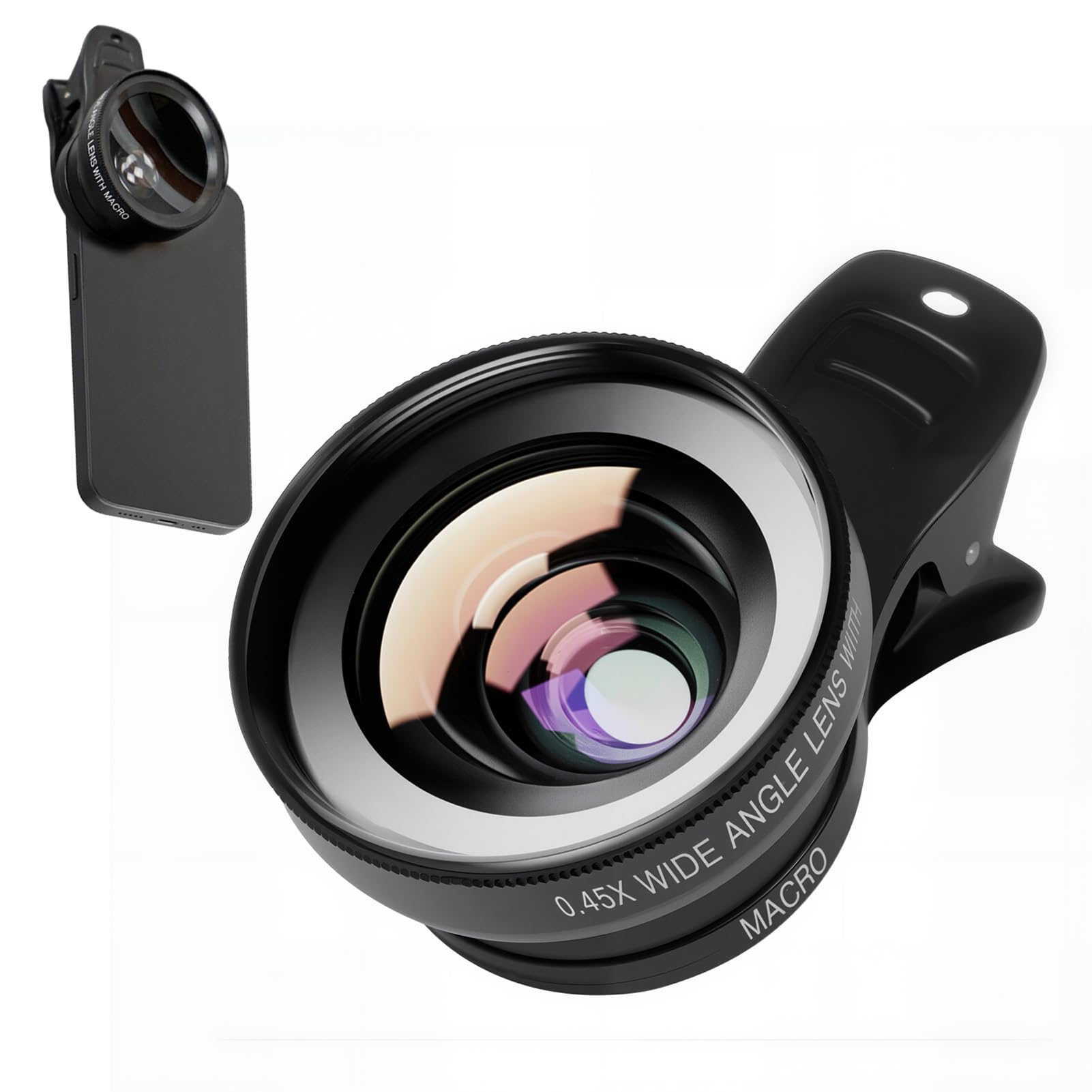 2 en 1 Objectif Macro Smartphone, Universelle Mobile Phone Camera Lenses Kit Objectif pour Smartphone 12.5X Macro Lens + 0.45X 140 Degree Wide Angle Lens pour la Plupart des Smartphones
