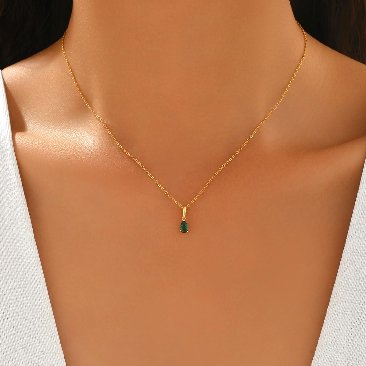 14K Gold Plated Teardrop Necklace for Women Solitaire Tear Pear CZ Cubic Zirconia 925 Sterling Silver Pendant Necklace for Women Dainty Tear Drop Charm Choker Necklaces for Women Jewelry Valentine's Day Mother's Day Gift for Girlfriend Mother Friend Her - Image 2