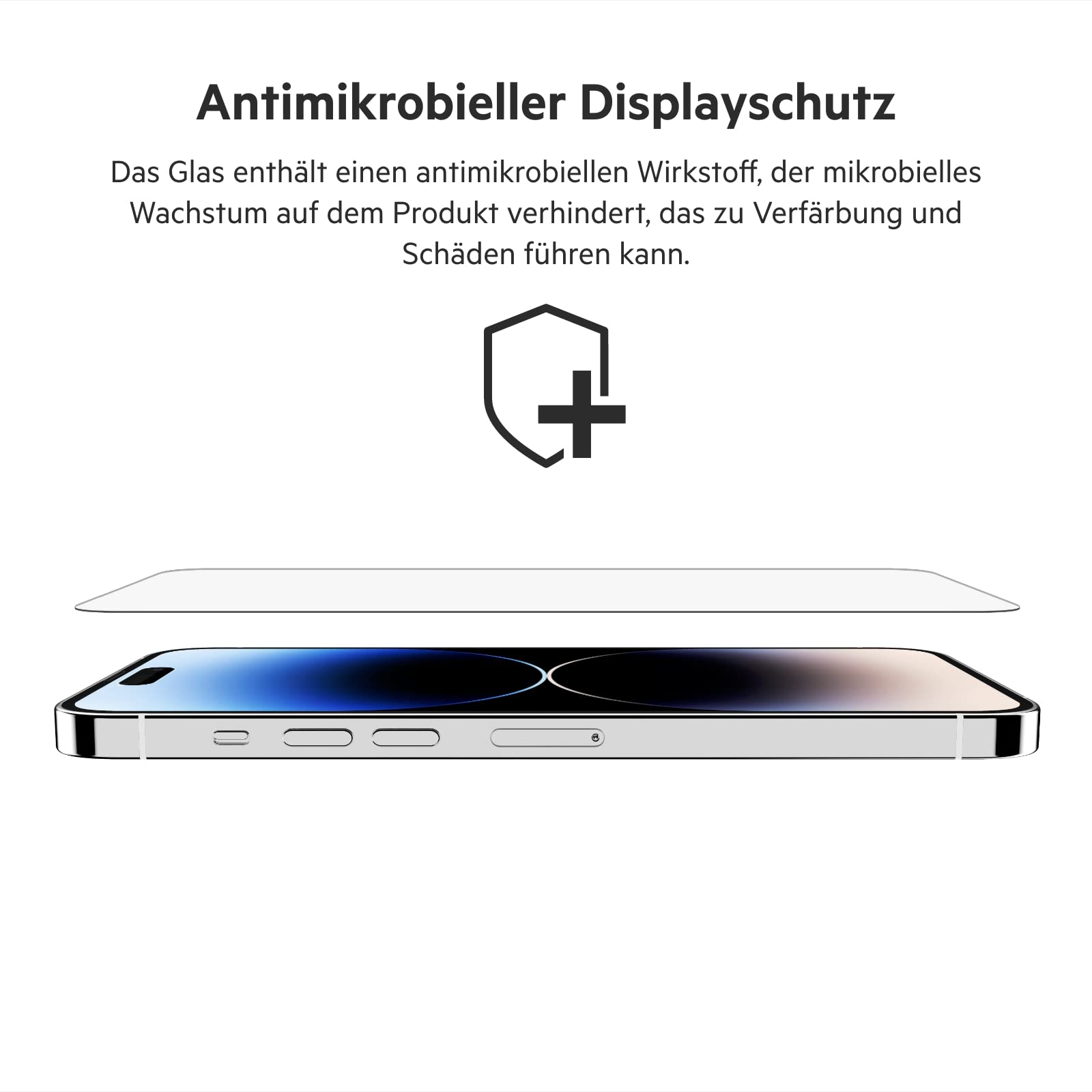 Belkin UltraGlass iPhone 14 Pro Max Displayschutz, antimikrobielle Beschichtung, einfache blasenfreie Aufbringung mit enthaltener Positionierungsschale, in Tests nachgewiesener Härtegrad von 9H