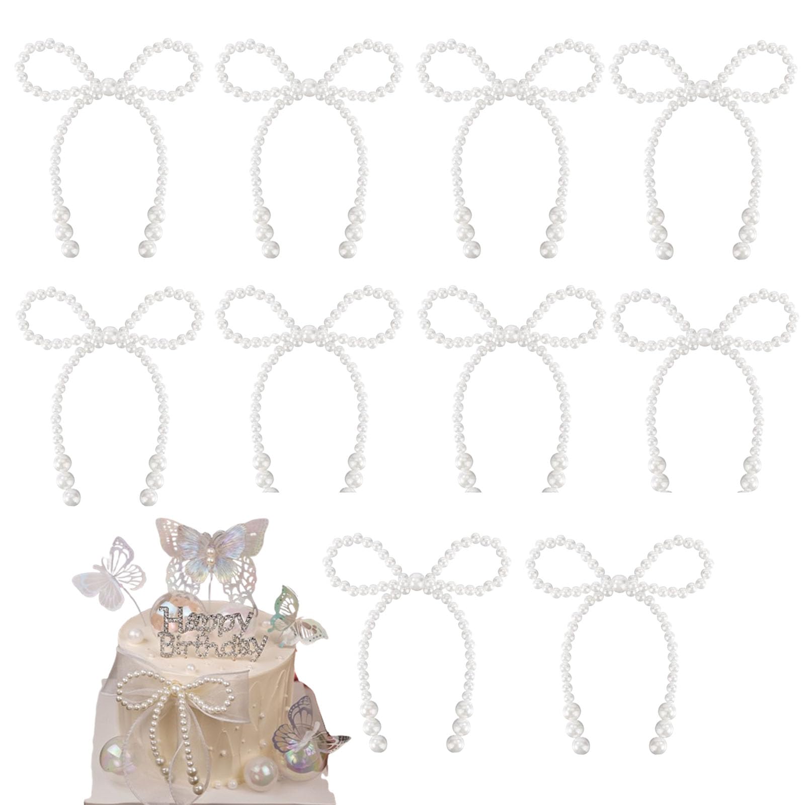 10 Pcs Pearl Bow Decoration Exquisite Bow Cake Topper Decoration for Birthday Wedding Parties Decor Supplies